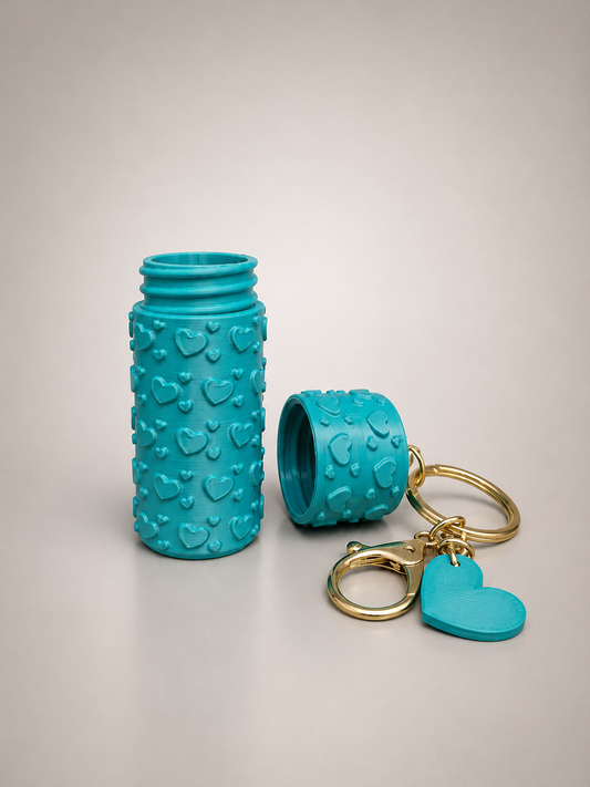 Lagoon Blue Lipstick Holder Keychain | Cute Heart Pattern Case