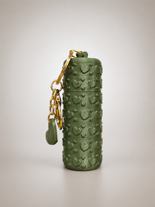 Army Green Lipstick Holder Keychain | Heart Pattern Cosmetic Case | Trivora3D