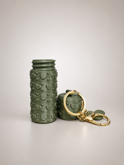 Army Green Lipstick Holder Keychain | Heart Pattern Cosmetic Case | Trivora3D