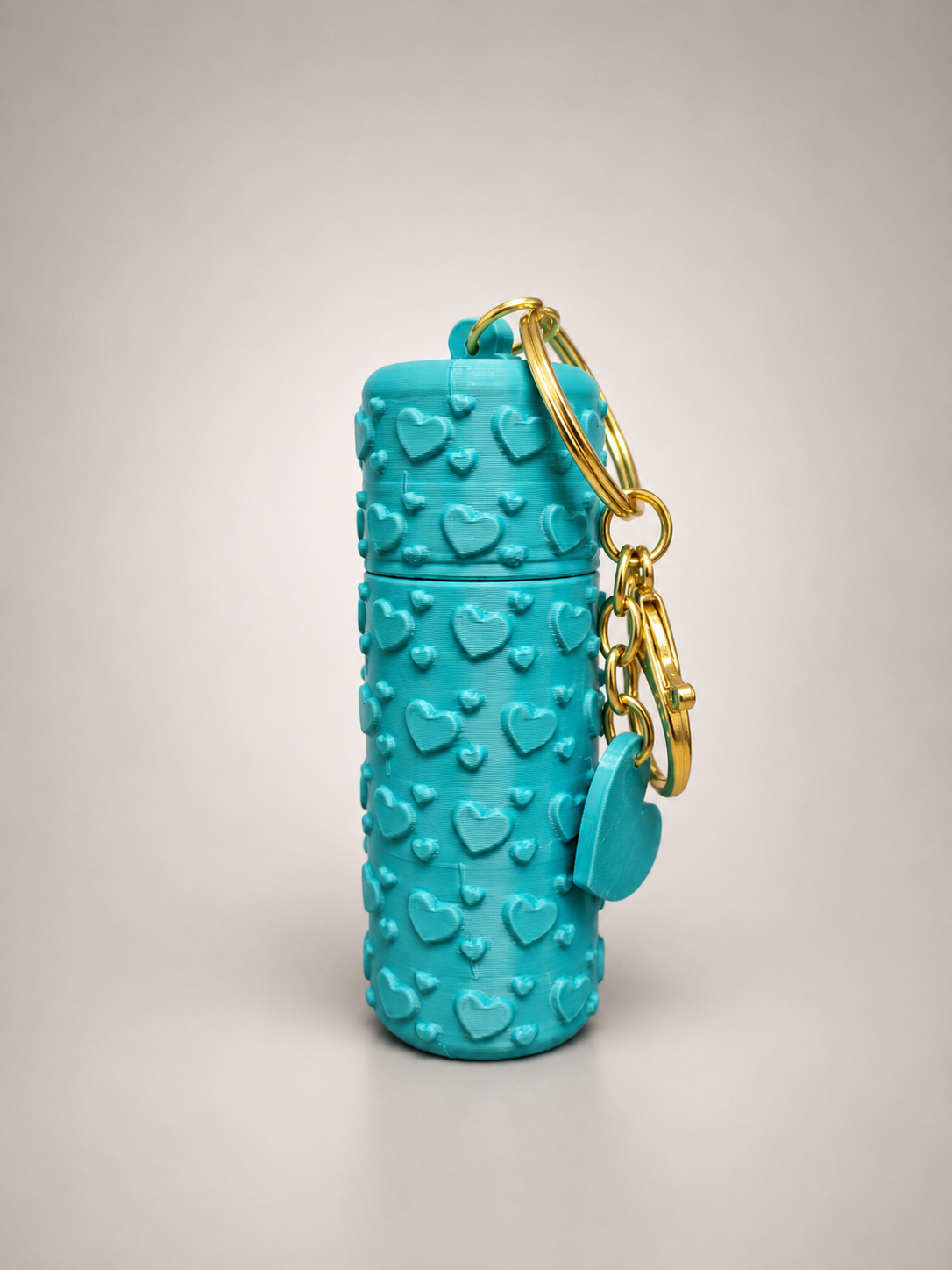 Lagoon Blue Lipstick Holder Keychain | Cute Heart Pattern Case